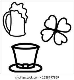 Line happy saint Patrick Day icons big set.