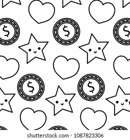 line happy star with heart and coin background