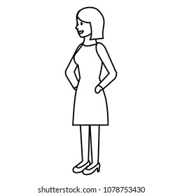 line happy woman with dress and short hairstyle