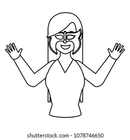 line happy woman with party mask and blouse