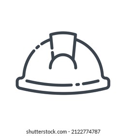 Line hard hat icon front view. Cunstruction helmet vector icon isolated on white transparent background. Building and repair tool Symbol.