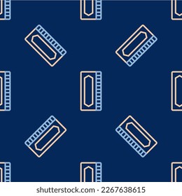 Line Harmonica icon isolated seamless pattern on blue background. Musical instrument.  Vector