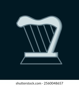 Line Harp icon isolated on black background. Classical music instrument, orhestra string acoustic element. Flat filled outline style with shadow. Vector