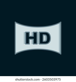 Line Hd movie, tape, frame icon isolated on black background. Flat filled outline style with shadow. Vector