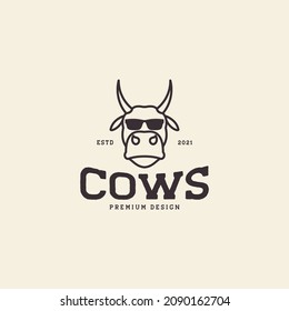 line head cow with sunglasses hipster logo symbol icon vector graphic design illustration idea creative