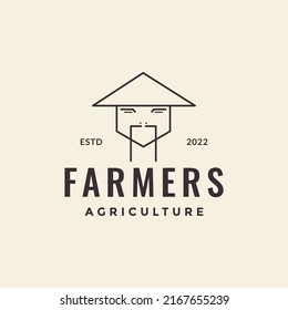 line head farmer with hat logo design vector graphic symbol icon illustration creative idea