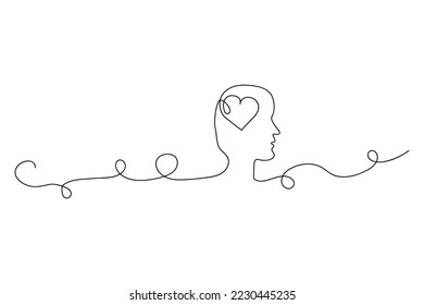 Line head heart. Creative concept idea design. Love, romance concept. Vector illustration. stock image. 