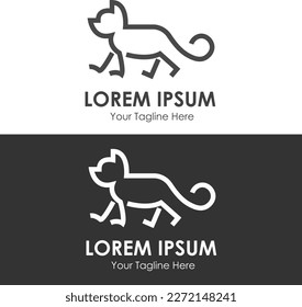 Line Of Head Pet Logo Design. Line Of Cat and Dog Head. Modern Design. Flat Logo. Vector Illustration