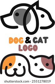 Línea De Diseño De Logotipo De Cabeza De Mascota. Línea de la cabeza del logotipo del animal doméstico