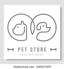 Line of Head Pets Logo. Cat and Dog Outline Logo Design. Good for Pet Shop or Store. Animals Veterinary Clinic Logotype Concept Outline Icon. Vector Illustration