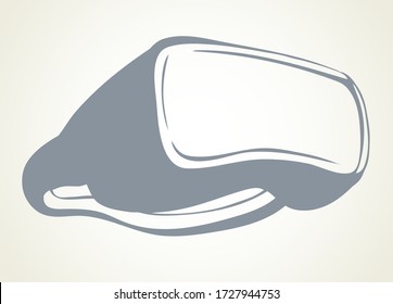 Line head see optical glass visor movie oculus software on light white text space. Outline black hand drawn high science app sign logo icon design in art doodle cartoon graphic style. Close up view