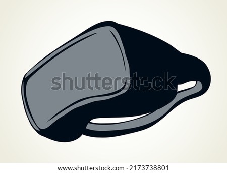 Line head see optical glass visor movie oculus software on light white text space. Outline black hand drawn high science app sign logo icon design in art doodle cartoon graphic style. Close up view