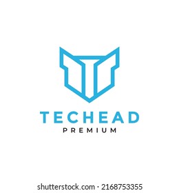 line head technology wolf modern logo design vector graphic symbol icon illustration creative idea