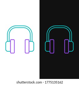 Line Headphones icon isolated on white and black background. Earphones. Concept for listening to music, service, communication and operator. Colorful outline concept. Vector