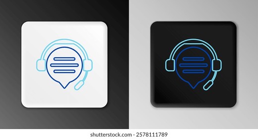 Line Headphones with speech bubble chat icon isolated on grey background. Support customer service, hotline, call center, faq, maintenance. Colorful outline concept. Vector