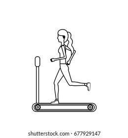 line healthy woman doing exercise in the runing mashine