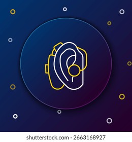 Icono de audífono de línea aislado sobre fondo azul. Audición y oído. Concepto de contorno colorido. Vector