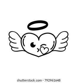 line heart angel kiss kawaii cartoon
