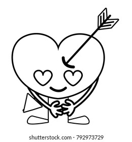 line heart with arrow in love kawaii with arms and legs