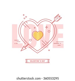 Line heart with arrow. Valentines day greeting card design.