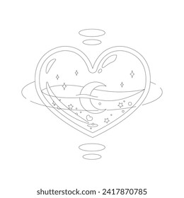 line of heart charm with crescent moon inside, vector illustration