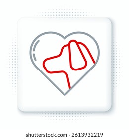 Line Heart with dog icon isolated on white background. Pet paw in heart. Love to the animals. Colorful outline concept. Vector