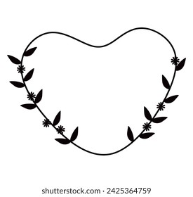 line heart flower vine black silhouette in vector illustration