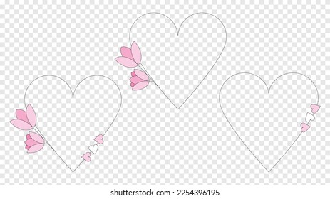 Line heart frame with tulip flower and heart