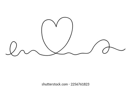 Line with heart hand drawn single line simple style minimalist vector illustration suitable for greeting card, postcards, poster, banner, wedding, St Valentine day holiday concept