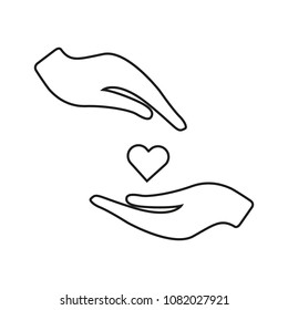 Line Heart in hand vector icon. Line illustration isolated on white background for graphic and web design. Health insurance icon