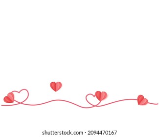 Line heart with hearts paper cut style isolated on white background. Valentines Day Background. Vector eps10