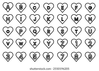 Line Heart icon, vector design with alphabet letters vector illustration. A to Z letter on heart.