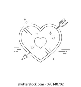 Line heart illustration with arrow. Vector illustration