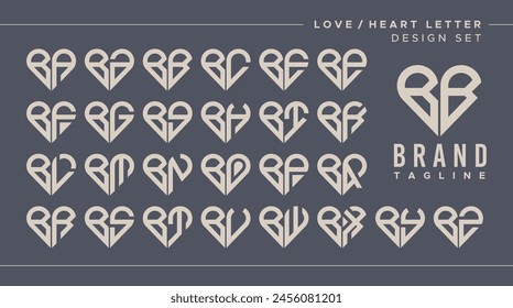 Line heart love letter B BB logo design bundle