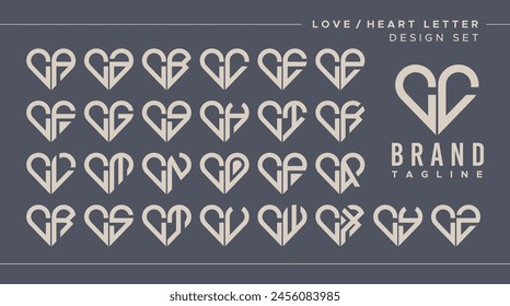 Line heart love letter C CC logo design bundle