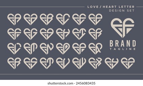 Línea corazón letra de amor F FF logo diseño Paquete