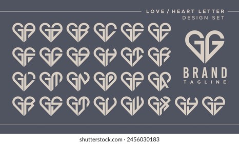 Line heart love letter G GG logo design bundle