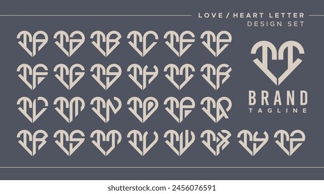 Line heart love letter I II logo design bundle
