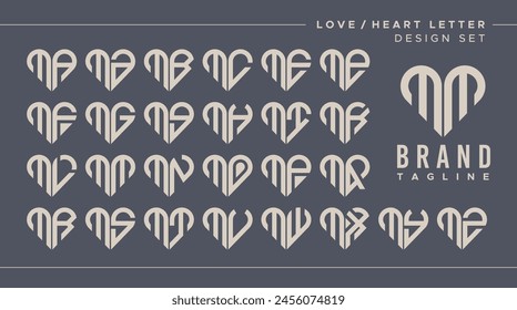 Line heart love letter M MM logo design bundle