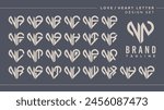 Line heart love letter N NN logo design bundle