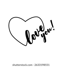 Line heart with love you writing