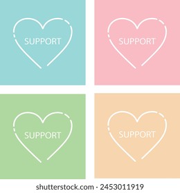 Line heart object with SUPPORT word on various color background