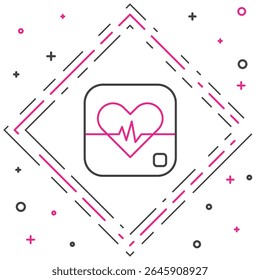 Linha Ícone da frequência cardíaca isolado no fundo branco. Sinal de pulsação. Ícone de pulso cardíaco. Ícone do cardiograma. Conceito de contorno colorido. Vetor