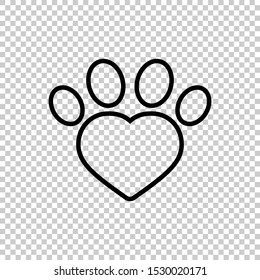 line heart shape footprint icon isolated on transparent background