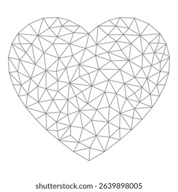 Line heart shape in low poly style. Abstract geometric love symbol with connected lines. Charity donation concept. Vector illustration isolated on white background.