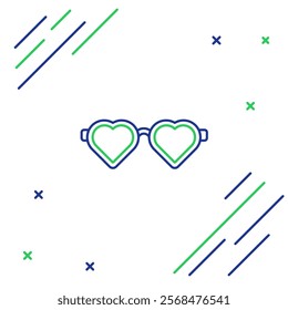 Line Heart shaped love glasses icon isolated on white background. Suitable for Valentine day card design. Colorful outline concept. Vector