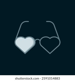 Line Heart shaped love glasses icon isolated on black background. Suitable for Valentine day card design. Flat filled outline style with shadow. Vector