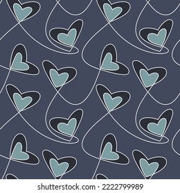 Line heart shapes vector seamless pattern. Abstract backdrop illustration. Wallpaper, graphic background, fabric, textile, print, wrapping paper or package design. Love concept.
