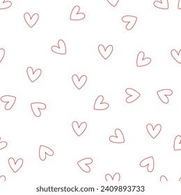 Patrón de corazones de línea sobre fondo blanco. Patrón sin foco, ilustración vectorial.