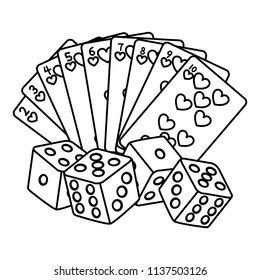 line hearts poker cards and dices game